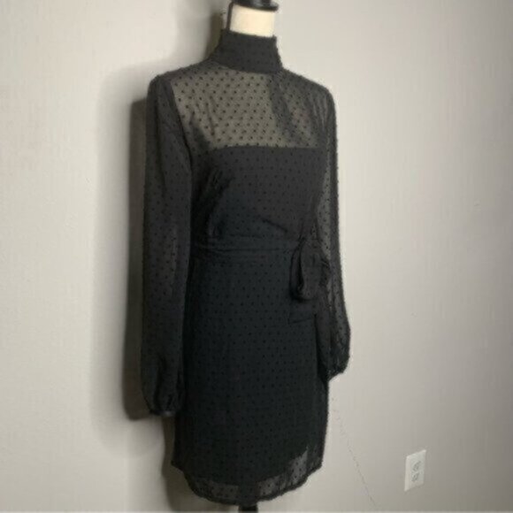 Misha Collection Black  High Neck Mini Dress With Blouson Sleeve - Picture 6 of 14